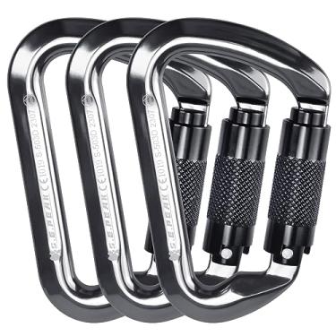 Imagem de SEPEAK 30 kN Clipes mosquetão de escalada com trava automática, mosquetões profissionais resistentes para escalada ao ar livre, montanhismo, rapel, acampamento, caminhadas, balanços, chaveiro, ganchos grandes de anel D / 3059 kg, 3 peças
