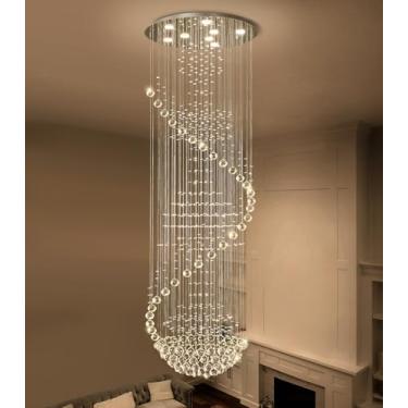 Imagem de cenozo Lustre De Cristal D24'' X A78'' Lustre Glam Lustres De Teto Alto Para Escadas Lustres Grandes Em Formato De Gota De Chuva Luminárias Led Reguláveis Para Hall De Entrada Corredor