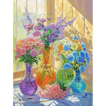 Imagem de Kits de arte de diamantes 5D de flores para adultos - Kit de pintura de diamante de broca redonda completa DIY com ferramentas - Ótimo presente e decoração para mulheres iniciantes - 30,5 x 40,6 cm