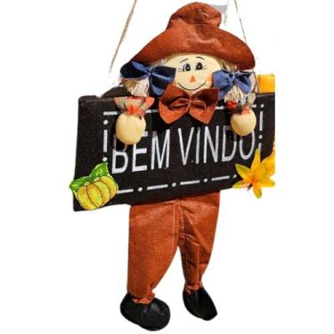 Imagem de Espantalho Porta 45cm bem vindo Decoração Festa Junina Preto - sm deco