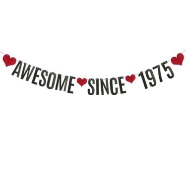 Imagem de Incrível faixa desde 1975, faixa de papel com glitter preto para suprimentos de decorações de festa de 50 anos, pré-amarrada, sem necessidade de montagem, letras pretas, Betteryanzi
