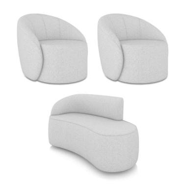 Imagem de Sofá 2 Lugares Orgânico 140cm Morgan E 2 Poltronas Lua Linho Cinza D03 - D`rossi