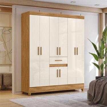 Imagem de Guarda Roupa Casal Ambiente Portugal 8 Portas Freijó Off White - Moval