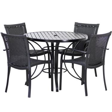 Imagem de Jogo 4 Cadeiras Ascoli e Mesa Tampo Ripado de 1,00m Alumínio para Varanda, Piscina, Jardim