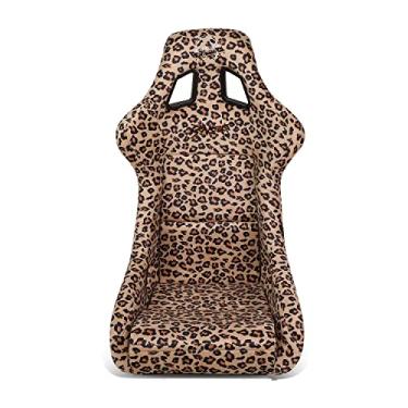 Imagem de NRG Innovations NRG-FRP-302-BR-SAVAGE Prisma Banco de corrida traseiro fixo com suporte de montagem inferior, tecido com estampa de leopardo marrom selvagem/parte traseira de pérola branca