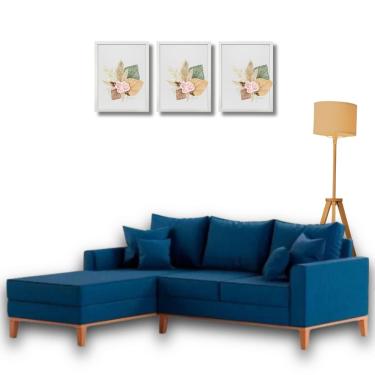Imagem de  Sofá Beny com Chaise Esquerda, 2,00x1,40m, 3 Lugares, Linho, Base em Madeira.
