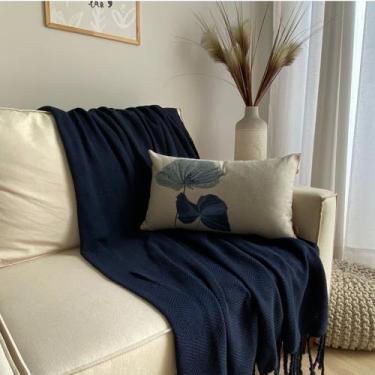 Imagem de Capa de Almofada Linho Bordada Floral Azul 35x50cm - Andréia Carvalho 