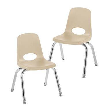 Imagem de Cadeira escolar empilhável de 30,5 cm, assento de estudante empilhável com pernas de aço cromado e deslizadores giratórios; para sala de aula, escola em casa ou espaço de aprendizagem - Sand