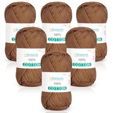 Imagem de Katech Fio de algodão puro para crochê e tricô – Soft Sport Weight CYC #2, 6 novelos (50 g cada, 300 g no total), fio de crochê ideal para panos de prato, roupas de bebê, meias, cachecóis leves (caqui