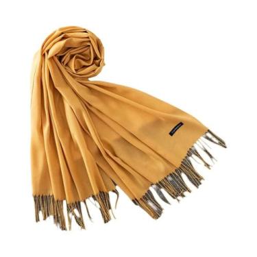 Imagem de Xale de Caxemira Longo Feminino - Cor Sólida, Hijab, Pashmina com Borl