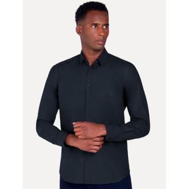 Imagem de Camisa Dudalina Masculina Milano Tricoline Lisa Azul Marinho, XL/GG