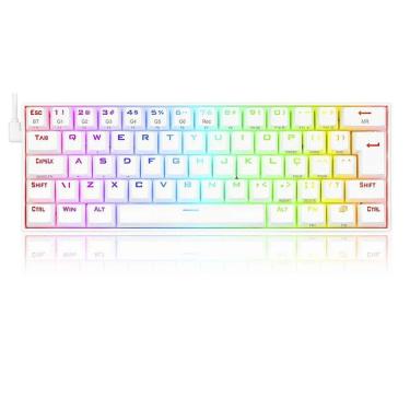 Imagem de Teclado Mecânico Gamer Redragon Draconic, RGB, Bluetooh, 60%, Switch Brown, ABNT, Bluetooth, Lunar White