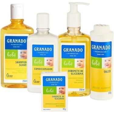 Imagem de Kit Infantil Granado Bebê com 5 Produtos sabonete líquido, shampoo, condicionador, talco, sabonete em barra