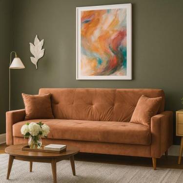 Imagem de Sofá Cama Baú Rocoo 205cm Reclinável Veludo Terracota - Sallar Home