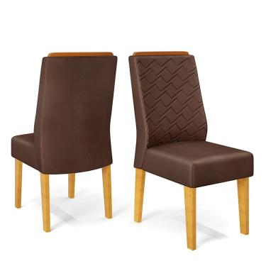 Imagem de Cadeira de Jantar Estofada Lídia Conjunto com 2 Cadeiras Cedro/Veludo Moca - DJ Móveis