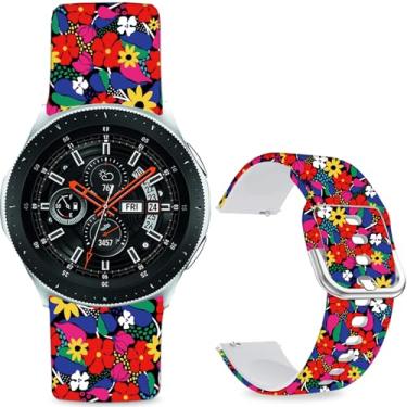 Imagem de Sjiangqiao Pulseiras estampadas com padrão compatível com Samsung Galaxy Watch de 46 mm/Watch 3 de 45 mm/Gear S3 Frontier/Classic/Pebble Time/V de 22 mm para homens e mulheres (flores vermelhas