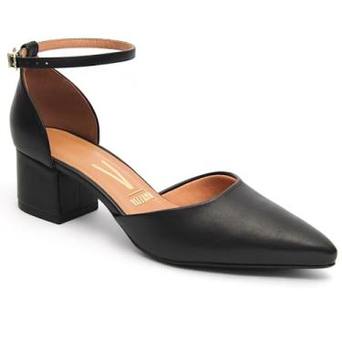 Imagem de Scarpin Vizzano Salto Médio Bloco Tornozeleira Sapato (Preto, BR, Adulto, Numérico, 36)