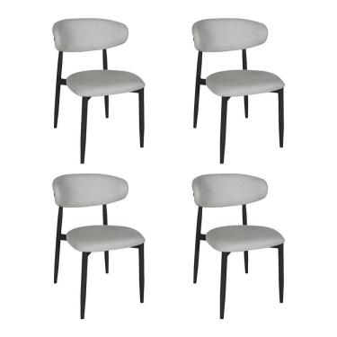 Imagem de Kit 4 Cadeiras De Jantar Lucy Estrutura Aço Carbono Laminado Preto Com Estofado Linho Cinza