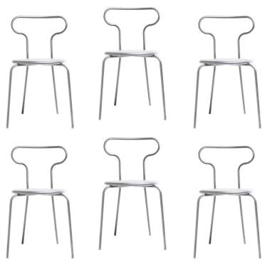 Imagem de Conjunto 6 Cadeiras Base Tubular Fixa Fantasminha Chef Prata/Branco