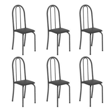 Imagem de Kit 6 Cadeiras Tubular 96x36x41 Cm Iris B Preto/ Martelado Prata