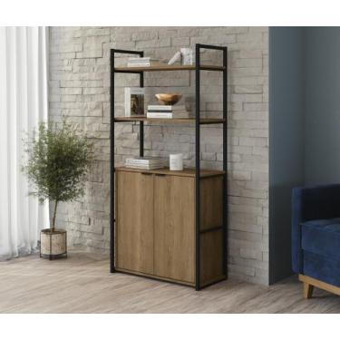 Imagem de Estante para Livros Estilo Industrial LI041 Kappesberg cor Freijó e Pr