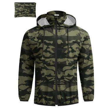 Imagem de Capa de chuva COOFANDY Jaqueta de chuva impermeável para homens Camo S