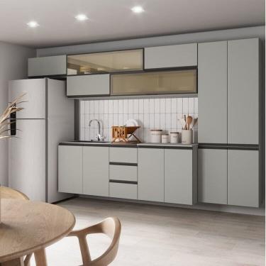 Imagem de Cozinha Modulada 8 peças 5 Aéreos 2 Balcões 1 Paneleiro Nara Cabecasa MadeiraMadeira Cinza Claro
