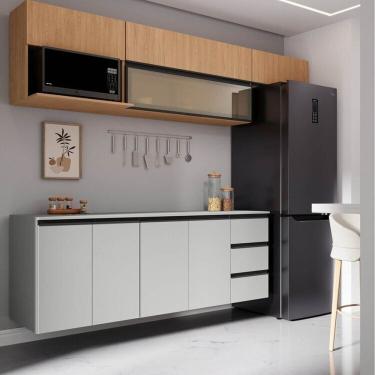 Imagem de Cozinha Modulada 6 Peças 4 Aéreos 2 Balcões Nara Cabecasa Madeiramadeira Avena/Cinza Claro