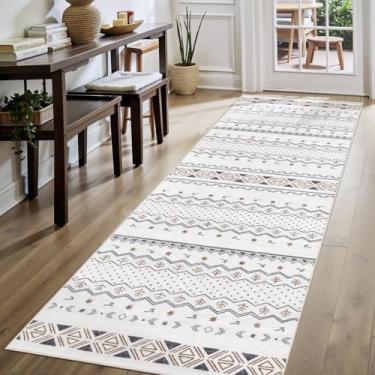 Imagem de SERISSA Tapete de corredor lavável, tapete macio antiderrapante de 5 x 15 cm para cozinha, corredor, quarto, lavanderia, entrada, tapete geométrico marroquino, cinza e marrom