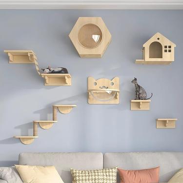 Imagem de Prateleira Para Gatos Para Parede 9 Pcs Móveis De Parede Para Gatos Conjunto De Prateleiras De Parede Para Gatos Prateleiras De Parede Para Gatos Com 4 Plataformas De Salto 1 Escada Macia 2