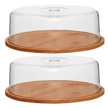 Imagem de Kit 2 Porta Bolo Bambu Com Tampa 28Cm Ecokitchen Class Home