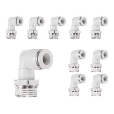 Imagem de HARFINGTON 10 peças de encaixe push to connect cotovelo macho tubo de 3/8 polegada OD x 1/2 polegada NPT rosca plástico conexão rápida mangueira de ar kit de encaixe pneumático conector de bloqueio de