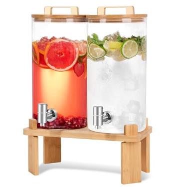 Imagem de Dispensador de Bebidas de 6L, 2 Uunidades, Suqueira de Vidro com Torneira, Suqueira, Dispensador de Bebidas de Vidro com Suporte de Madeira