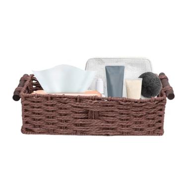 Imagem de Fockety Cesta de Armazenamento de Corda de Papel, Cesta de Vime Decorativa para a Mão para Organizar Com Alça, de Papel Higiênico de Bancada para Sala de Estar, Quarto (Marrom)