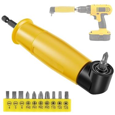 Imagem de Acessório de ângulo reto com 10 bits de metal 90° adaptador de canto de broca de fixação de ângulo reto com ímã forte adaptador de soquete de chave de fenda rápida adaptadores de brocas elétricas para