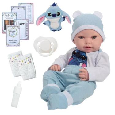 Imagem de Boneca Reborn Bebê Menina Stitch Pelúcia 100% Silicone - Cegonha Rebor