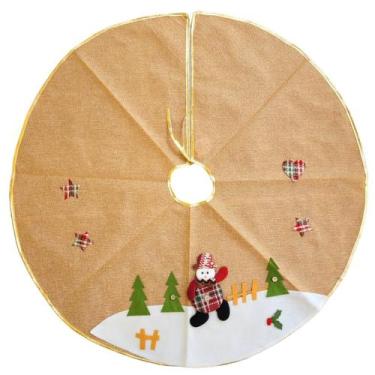 Imagem de Saia para Árvore de Natal Linho Bege e Dourado Pelúcia Boneco de Neve 