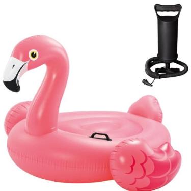 Imagem de Boia bote inflável flamingo infantil + bomba manual - INTEX