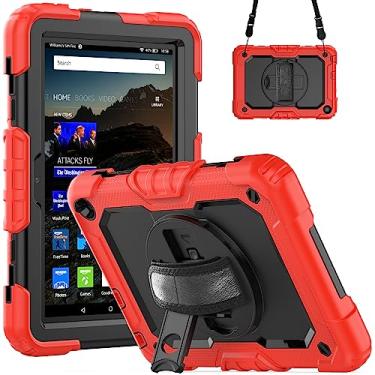Imagem de QYiiD Capa à prova de choque para Fire HD 8 Plus com protetor de tela, capa à prova de choque com alça de mão giratória 360, cinto de ombro para Fire HD 8 e Fire HD 8 Plus (12ª/10ª geração,