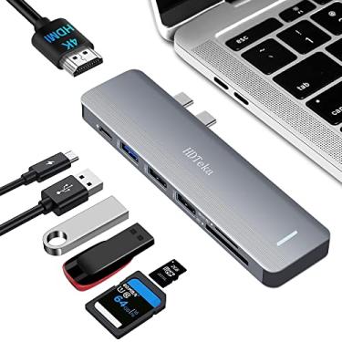 Imagem de Adaptador de hub USB C 7 em 2 para MacBook Pro/Air (2016-2024), carregamento PD 100W, HDMI 4K 60Hz, Thunderbolt 3, portas USB 3.0/2.0, leitor de cartão SD/TF – cinza espacial