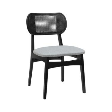 Imagem de Cadeira Organik Encosto Anatômico com Telinha Rattan - Preto - Assento Estof. Linho Cinza Mescla Impermeável