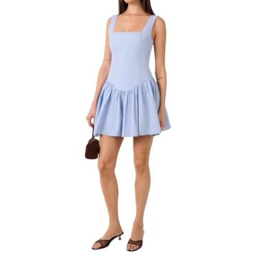 Imagem de WEWOREWHAT Minivestido feminino espartilho peplum, Azul clássico multi, 36