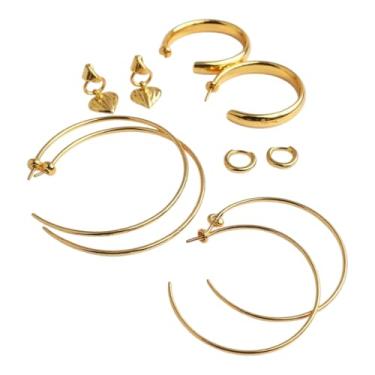 Imagem de Brincos Femininos Dourados Kit 5 Pares Folheados Modelos Variados