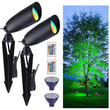 Imagem de Cheopha MR16 Lâmpada LED com mudança de cor 12 Volts, iluminação de paisagem RGB 5W 16 cores, luzes de paisagismo ao ar livre de alumínio à prova de intempéries para jardim e quintal, holofotes de