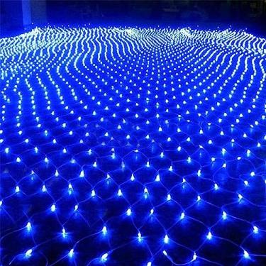 Imagem de Luzes De Corda De Rede Solar 100led Backyard Patio Net Light Balco Fee Mesh Fairy Light String Outdoor Waterproof 1.1mx1.1m 8 Modos De Luz De Jardim Externo, Blue