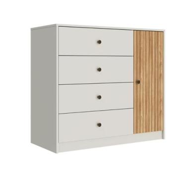 Imagem de Cômoda 4 Gavetas e 1 Porta Linha Riscado MB1059 Movelbento, Mel/Off Wh