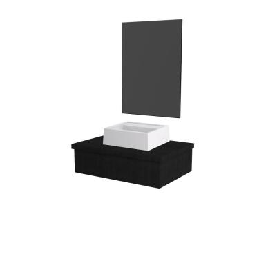 Imagem de Conjunto Bancada C-cuba Q32 E Espelheira Metrópole 601 Nogal Preto ônix