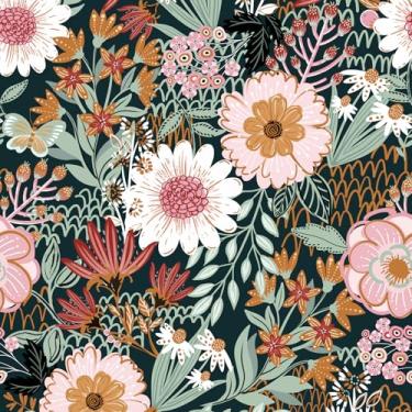 Imagem de Sevalo Papel de parede floral floral Boho Flower Contact Paper para armários e gavetas papel de parede floral grande botânico autoadesivo removível papel de parede quarto decoração colorida 43 cm L