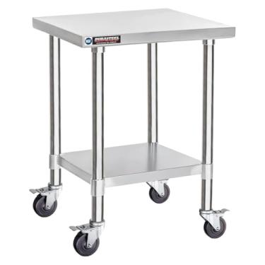 Imagem de DuraSteel Mesa de trabalho para carrinho de aço inoxidável NSF 61 x 61 cm - Mesa de preparação de alimentos resistente - Carrinho utilitário de metal com rodas, suporte para churrasqueira, mesas de