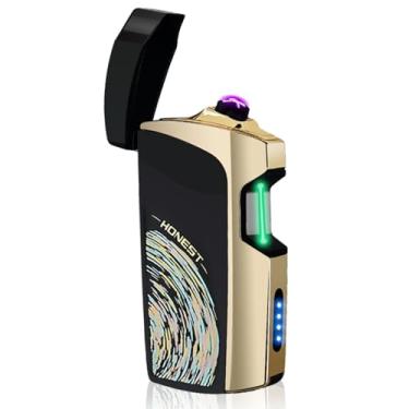 Imagem de TIKIUKI Isqueiro elétrico infravermelho à prova de vento, isqueiro de arco recarregável por USB com indicador de bateria, isqueiro para vela, presente de aniversário (estrela cadente)